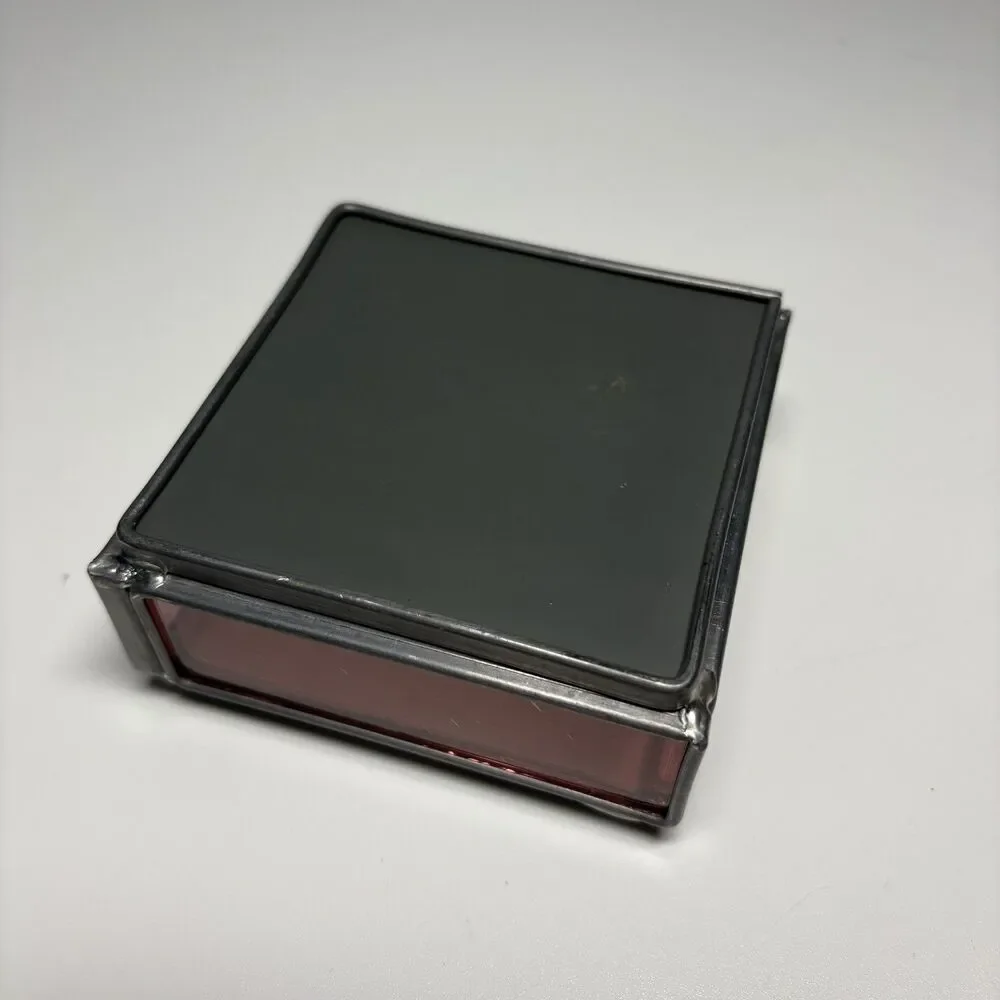 Vintage Beveled Glass Trinket Jewelry Box Etched Swan Mirrored Pink